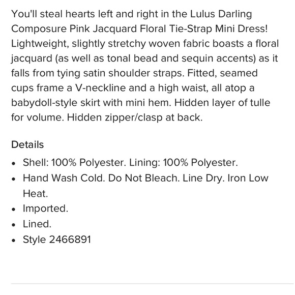 Lulus Darling Composure Pink Jacquard Floral Tie-Strap Mini Dress Small NWT NEW - Picture 5 of 10